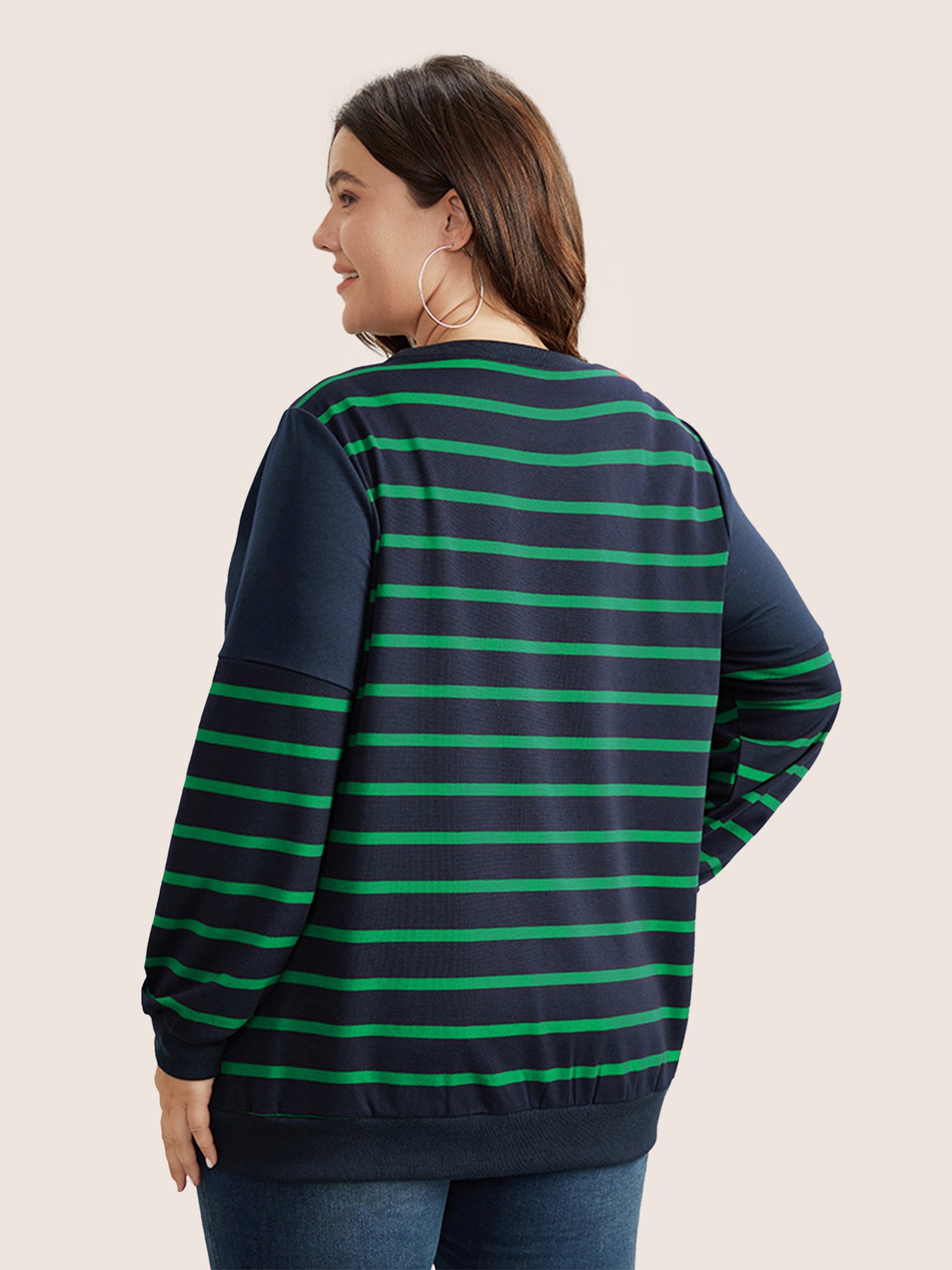 Striped Patchwork Button Detail Sweatshirt