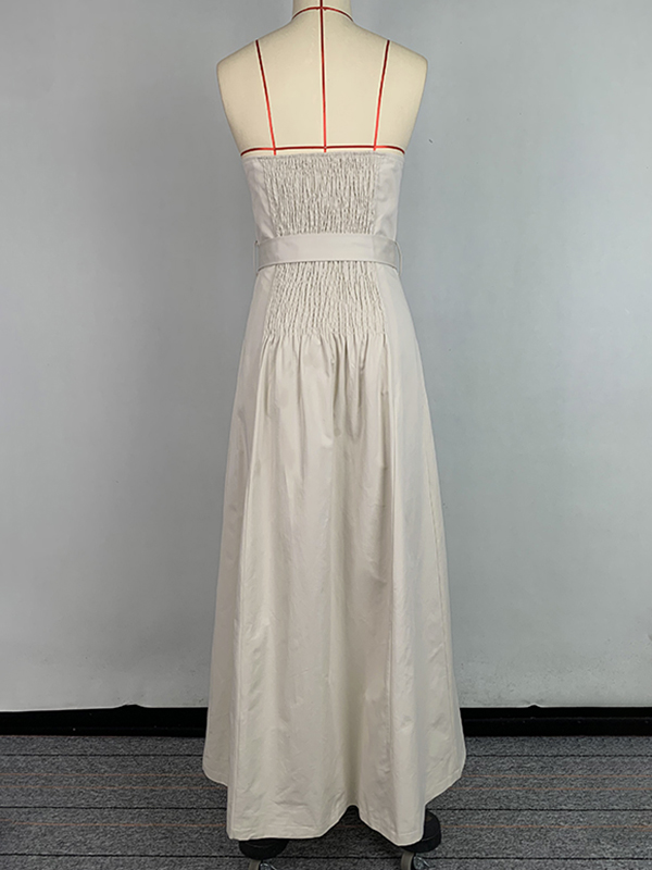 A-Line Loose Belted Buttoned Pockets Tube Maxi Dresses