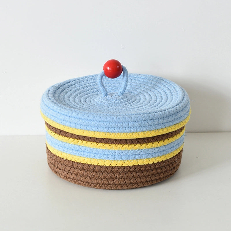 Cute Color Matching Color Contrast Pattern Cotton Thread Storage Basket
