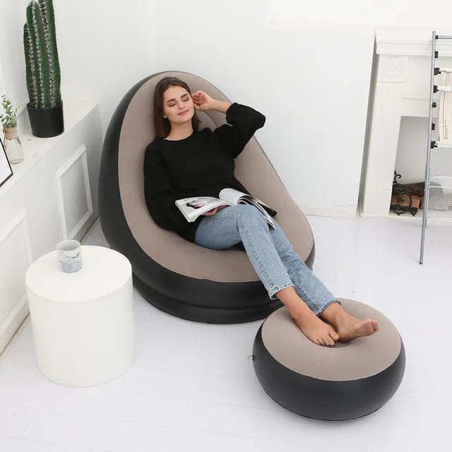 2-IN-1 Inflatable Lounge Sofa Bed Set. Portable Lazy Flocking with Footstool