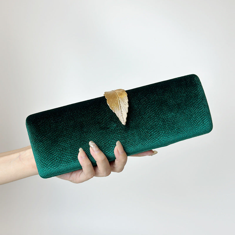 Celebrity Velvet Leaf Buckle Evening Clutch Handbag