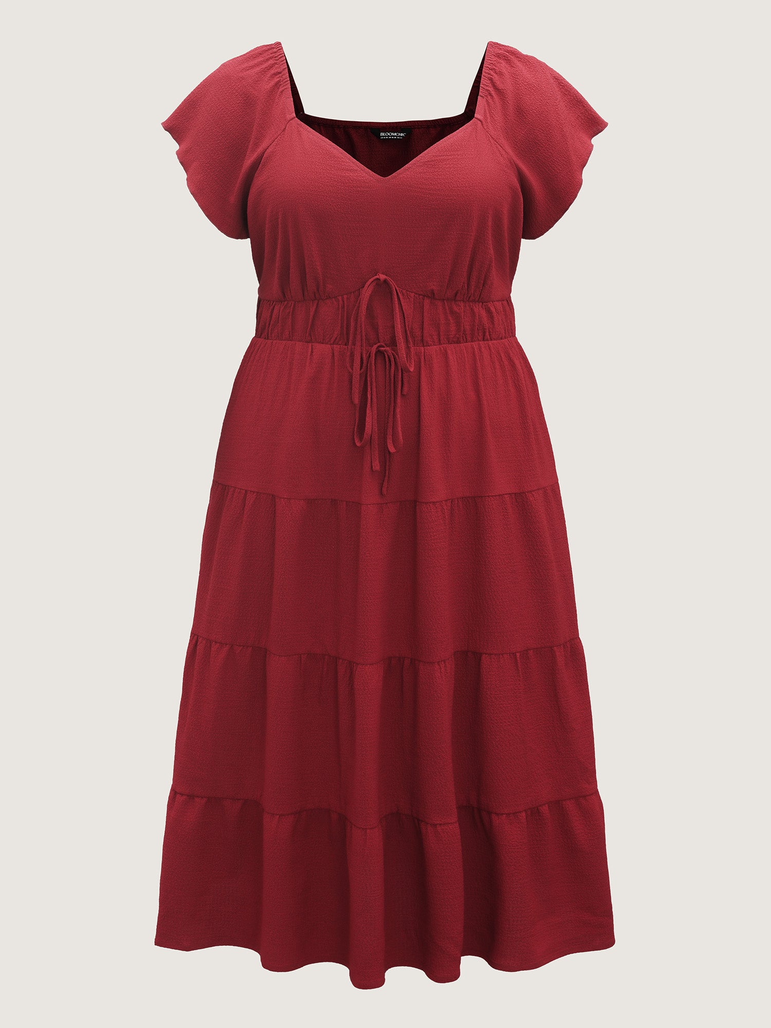 Stretchy Waist Tiered Solid Midi Dress