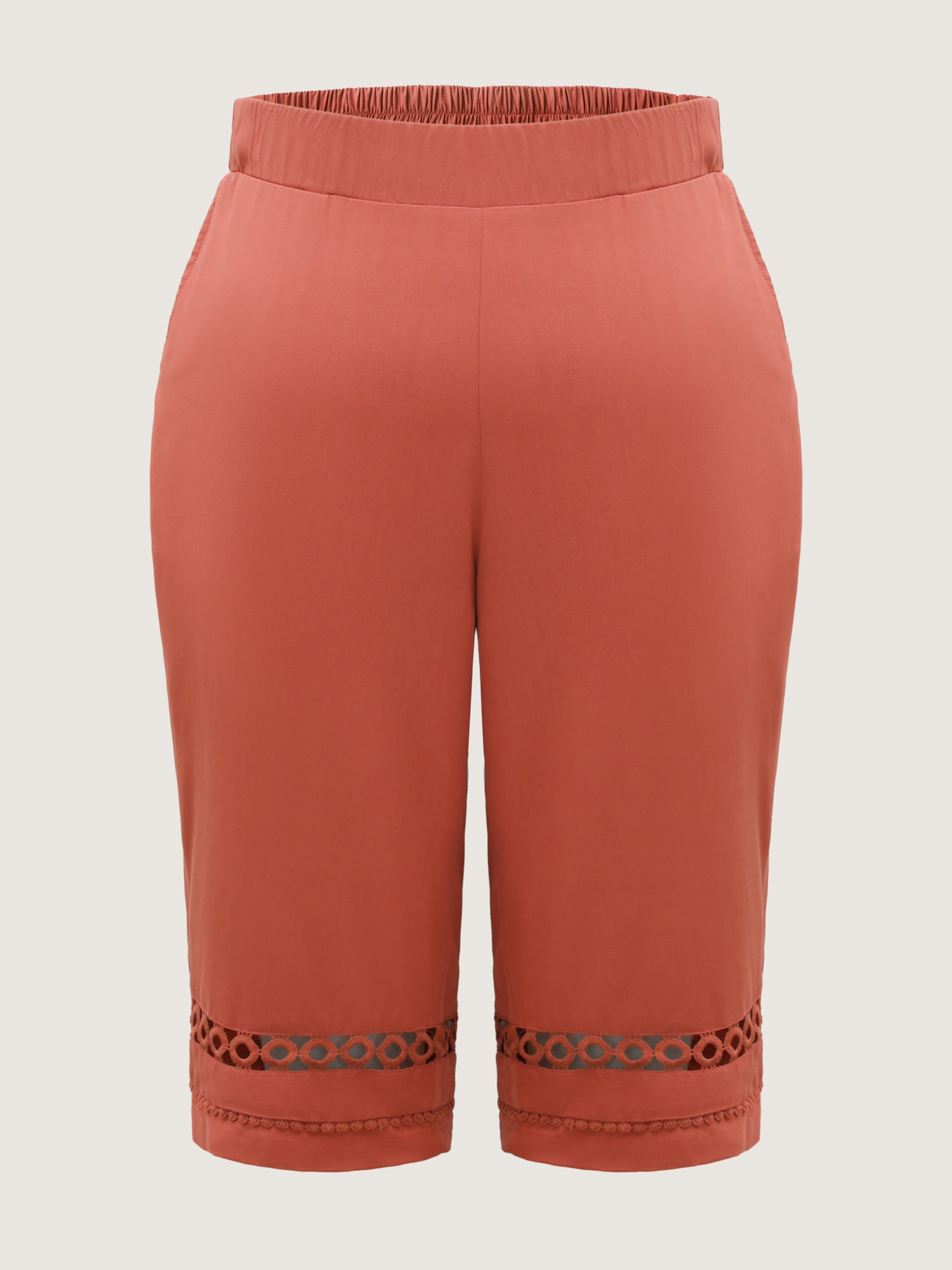 Lace Trim Plain Straight-Leg Pants