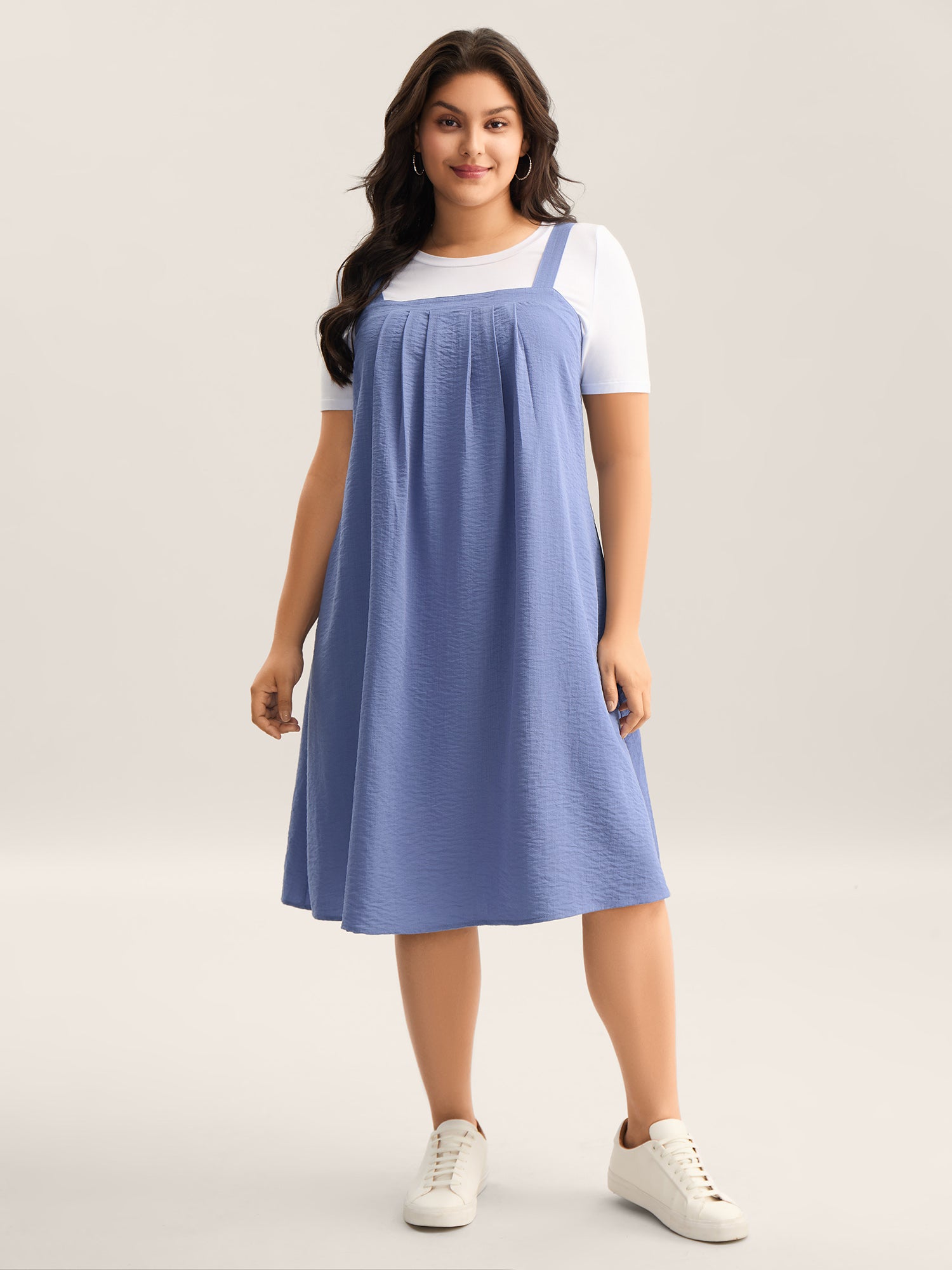 Adjustable Straps Pockets Plain Midi Dress