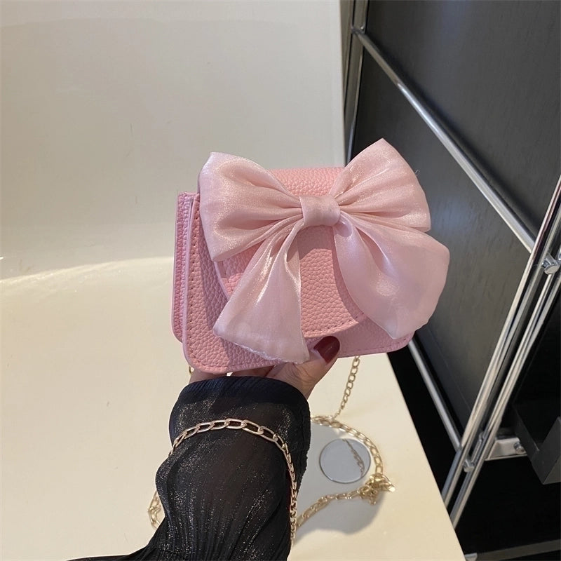 Women's Pu Leather Solid Color Bow Knot Streetwear Square Flip Cover Crossbody Bag