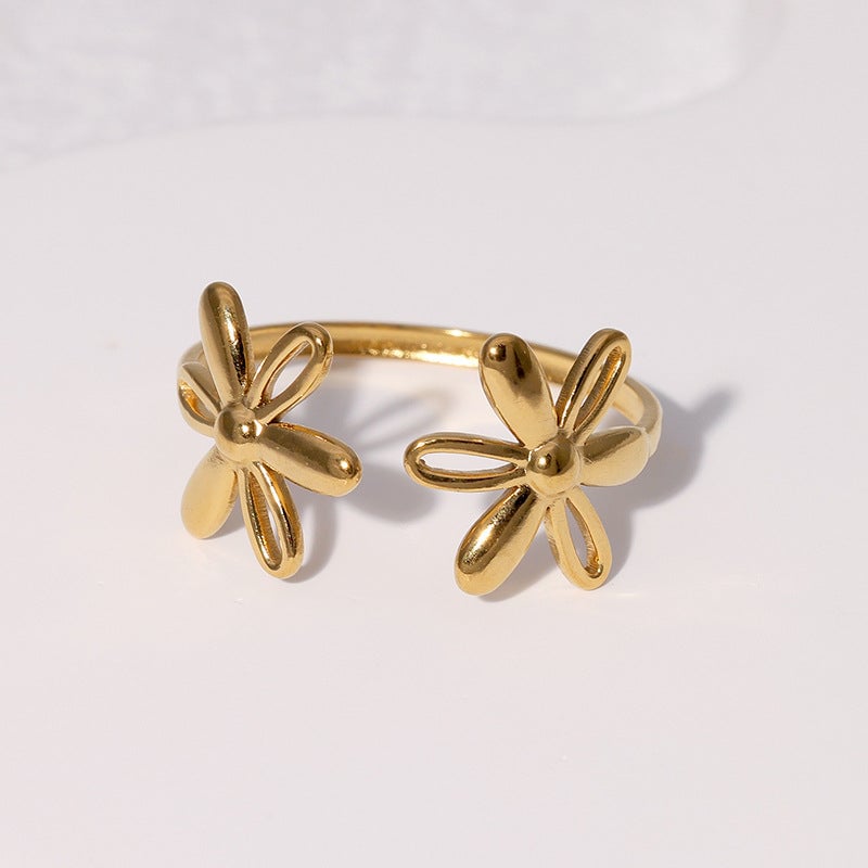 Hollow Daisy Sweet Flower Personality Niche Design Adjustable Opening Stainless Steel Ring