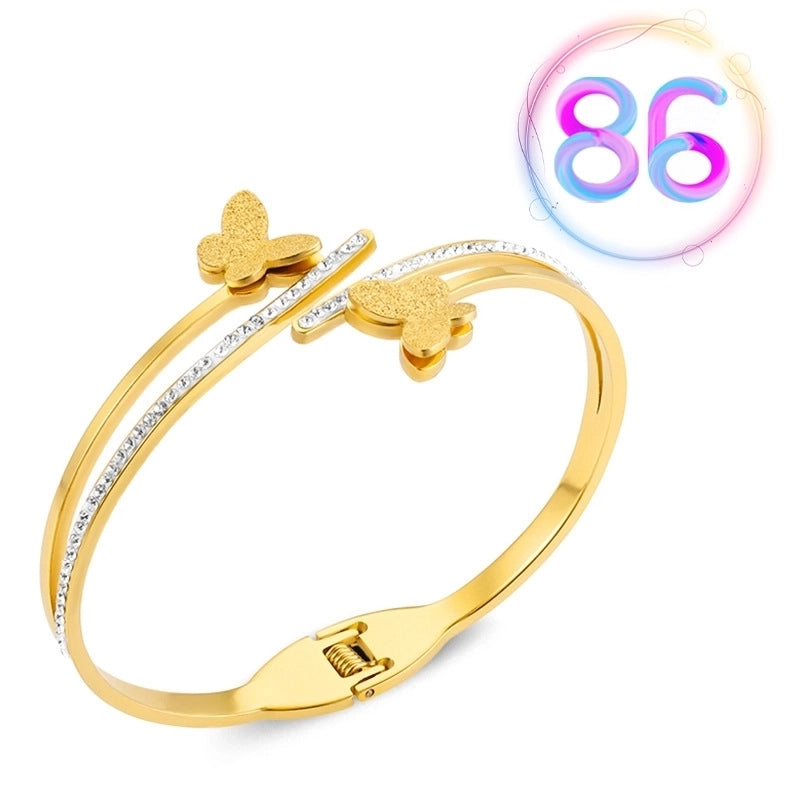 2 Pieces Fashion Geometric Stainless Steel Plating Zircon Bangle