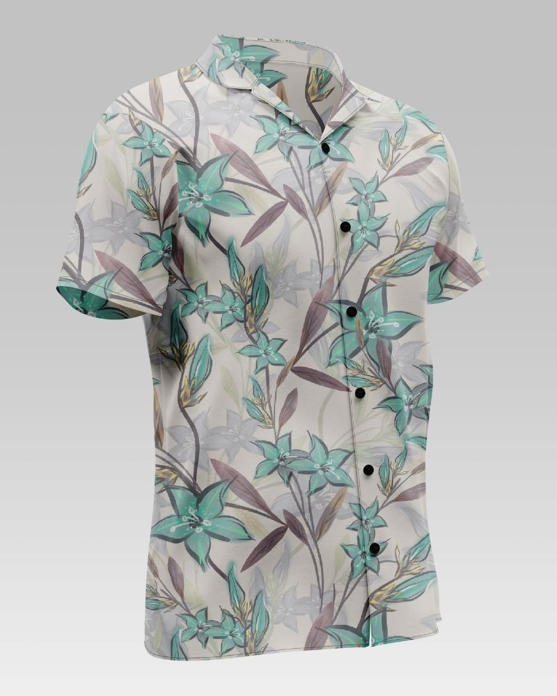 Creative Plant Printed Cotton Shirt