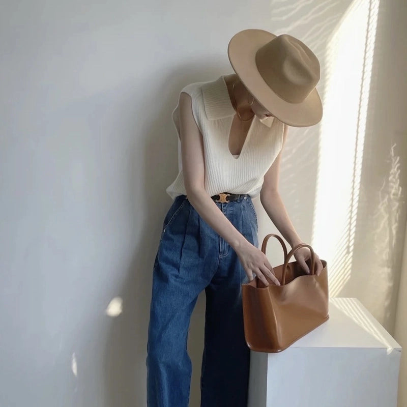 French Style Flat Top Hat Women's Spring And Autumn Winter And Summer  Camel Color Flat Rim Knight Wide Brim Woolen Jazz Hat Men