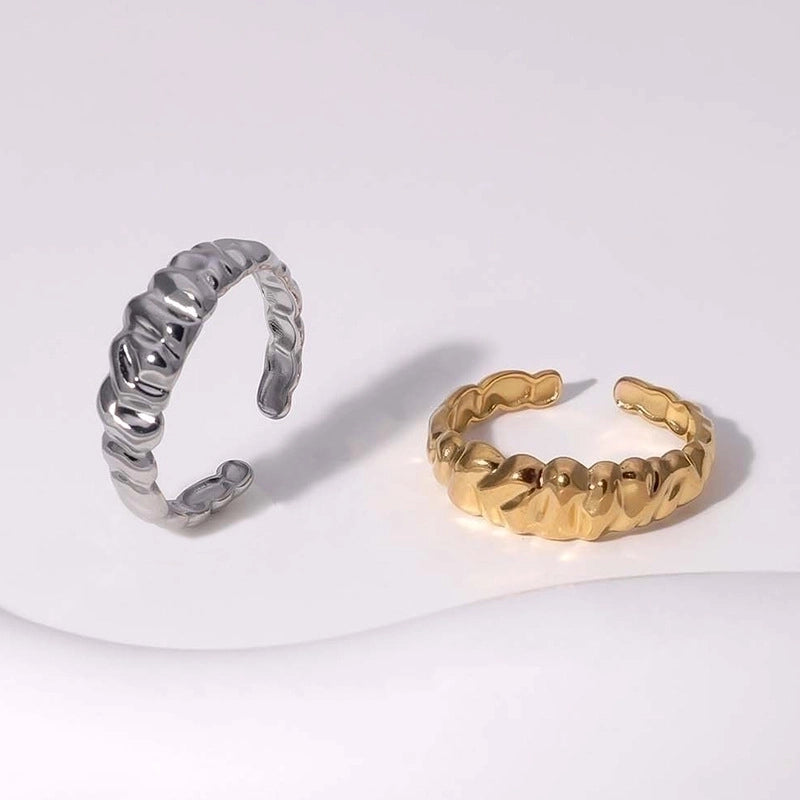 304 Stainless Steel 18K Gold Plated Elegant Retro Plating Geometric Leaf Heart Shape Open Rings