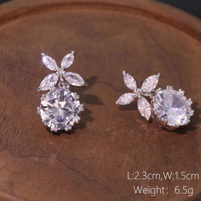 1 Pair Minimalist Leaf Moon Heart Shape Inlay Copper Zircon Drop Earrings Ear Studs