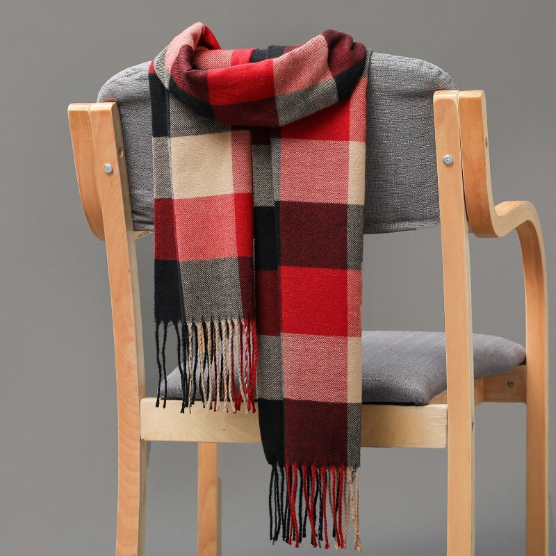 Autumn And Winter Men's Plaid Scarf British Plaid Cashmere Tassel Couple Parent-child Men's Scarf