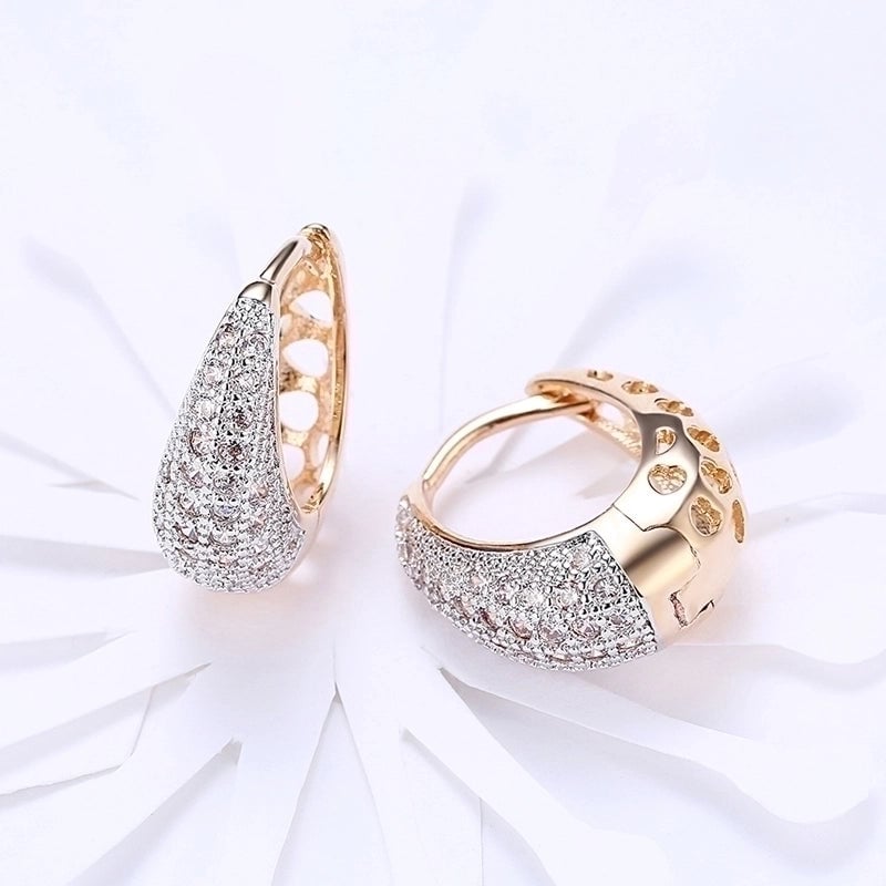 Minimalist Oval Copper Inlay Zircon Earrings 1 Pair