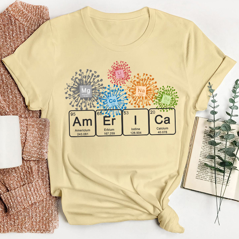 America Spelled With The Periodic Table of the Elements Teacher T-Shirt