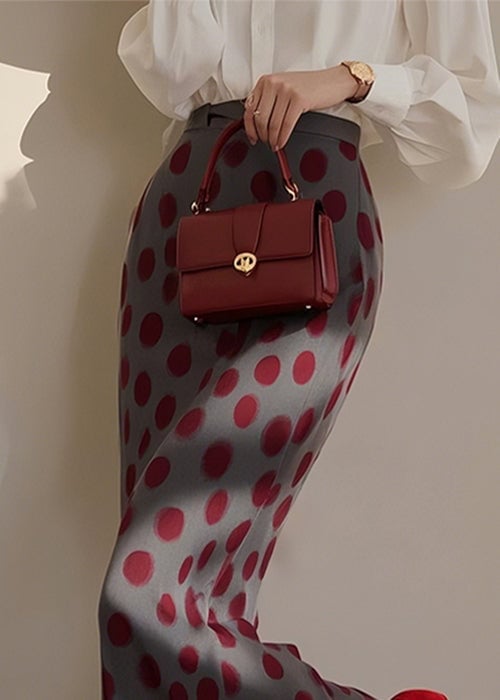 Vintage Dark Grey Dot Print High Waist Cotton Skirts Spring