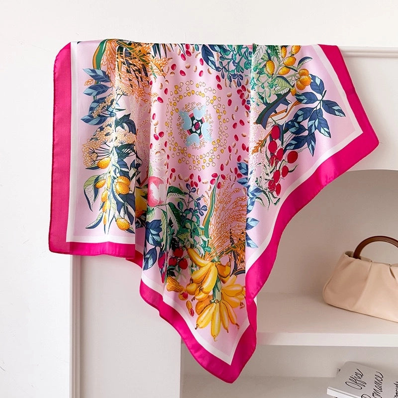 Women's Casual Vacation Lemon Flower Satin Printing And Dyeing Printing Dyeing Silk Scarf