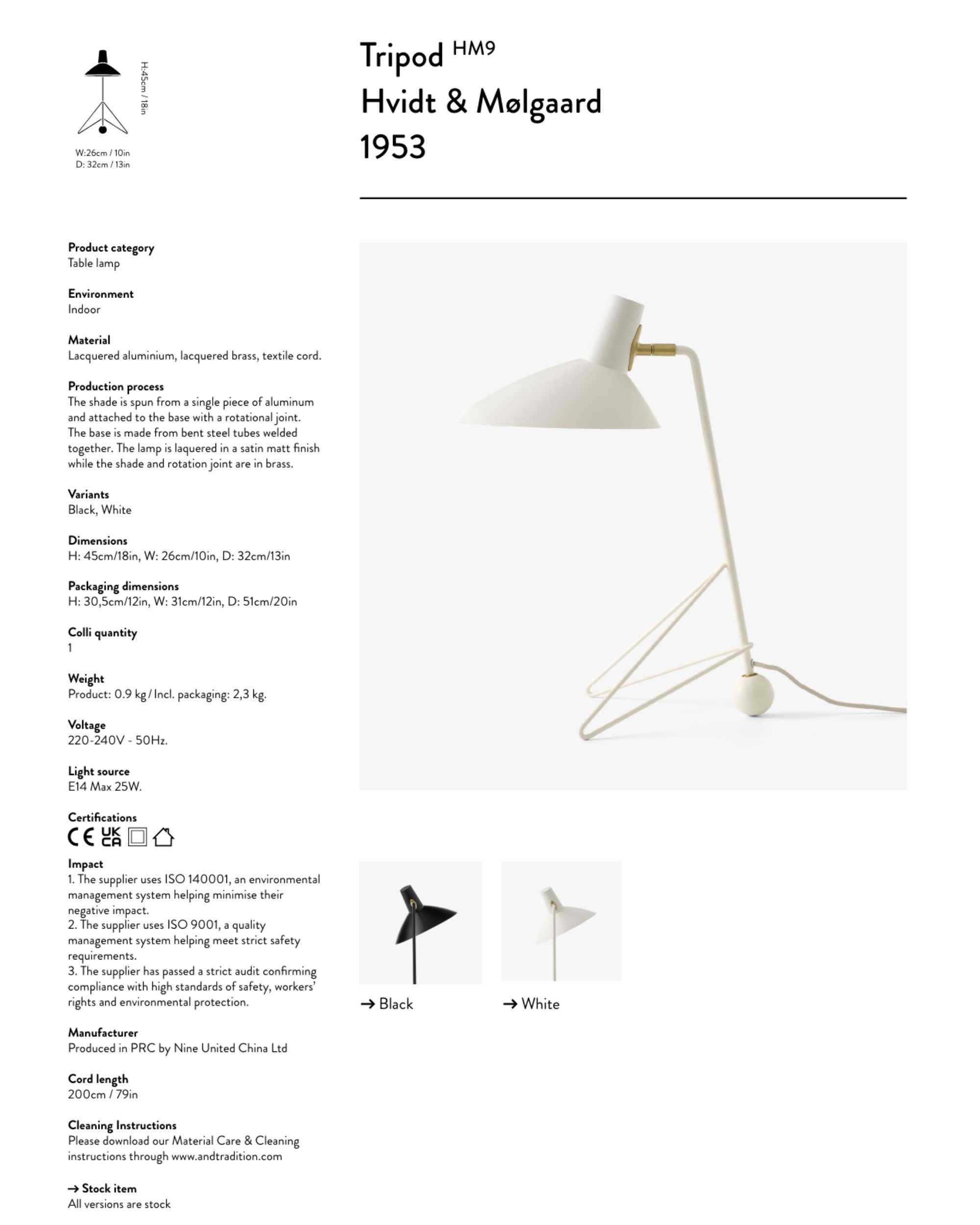 Tradition Tripod HM9 table lamp