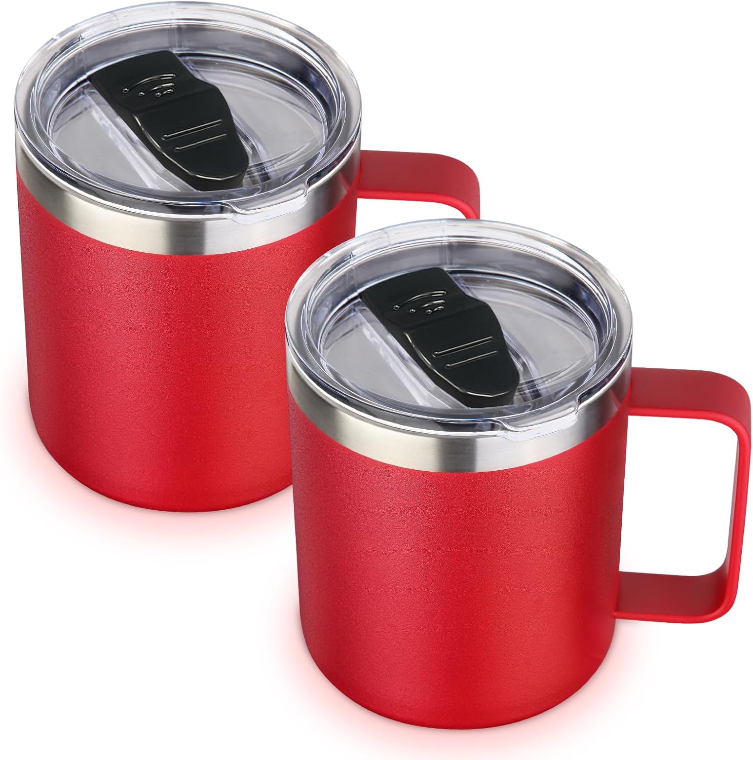 Volhoply 14oz Insulated Stainless Steel Coffee Mug with Leakproof Lid,Double Wall Vacuum Travel Coffee Cup with Handle,Reusable Metal Tumbler,Camping Mugs Keep Hot/Cold,Christmas Gifts(Black,1