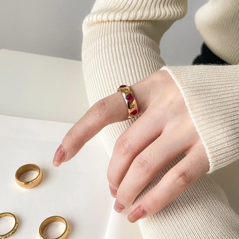Minimalist Heart Shape Titanium Steel Inlay Zircon Rings