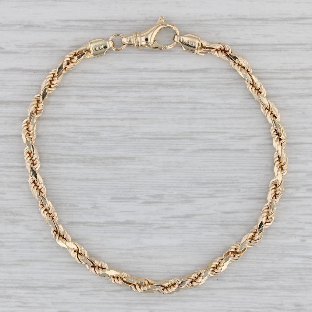 Rope Chain Bracelet 14k Yellow Gold Lobster Clasp 7 3.5mm