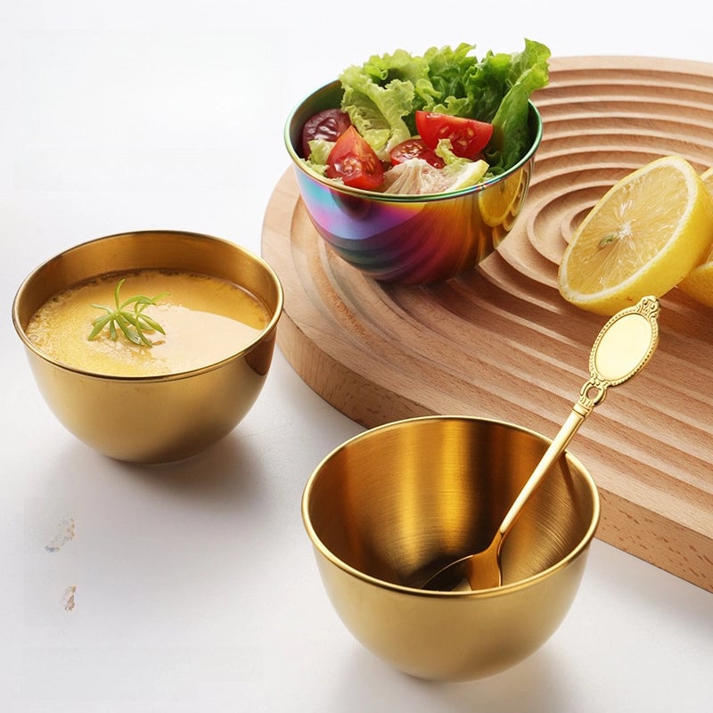 Stainless Steel Dip Small Bowl Golden Dip Sauce Bowl Seasoning Dish Sushi Dip Bowl Sauce Cup Jam Bowl With Spoon Set