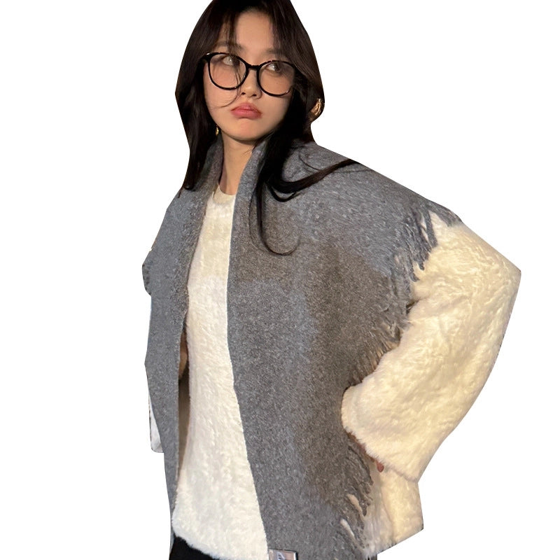 Women's Minimalist Solid Color Imitation Cashmere Tassel Scarf Shawl