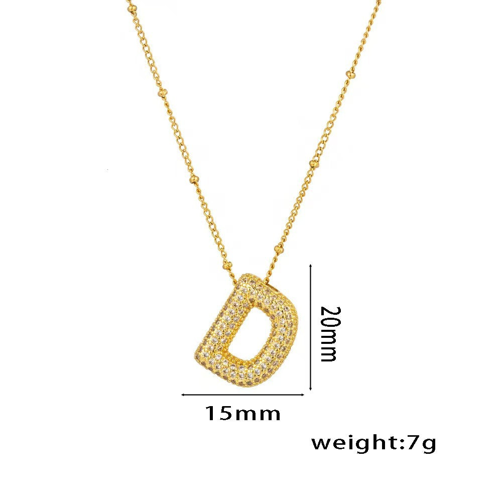 New Micro-Inlaid Zircon 26 Letter Pendant Necklace Copper Plated 18K Gold Fashionable And Classic