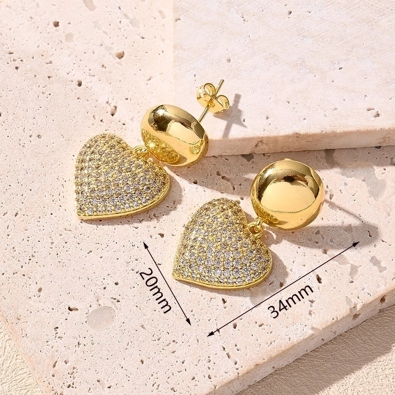 1 Pair IG Style Vacation Modern Style Heart Shape Polishing Plating Inlay Copper Zircon 18K Gold Plated White Gold Plated Ear Studs