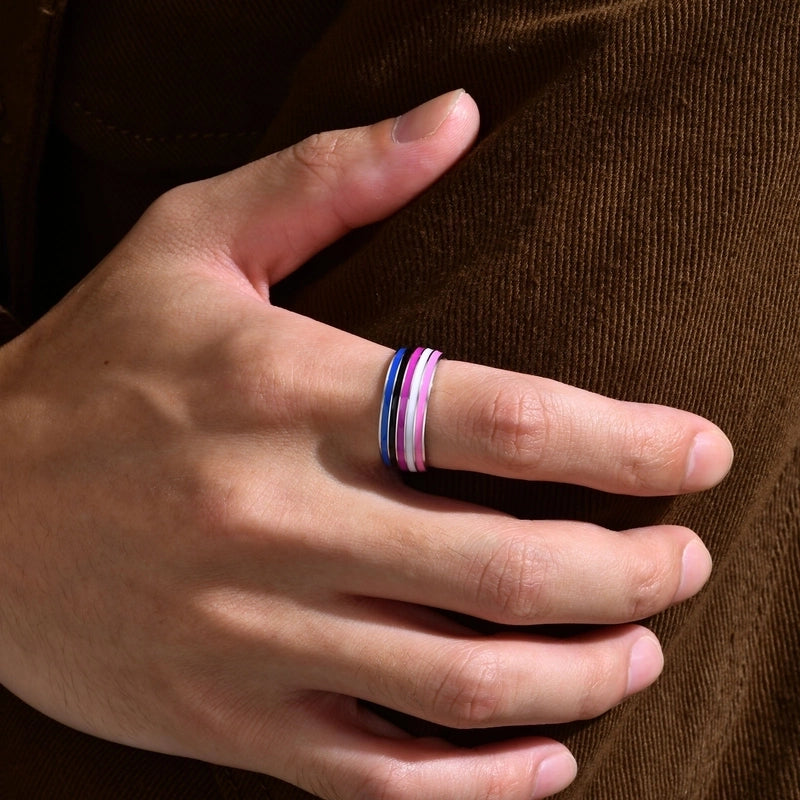 304 Stainless Steel Minimalist Epoxy Color Block Rings