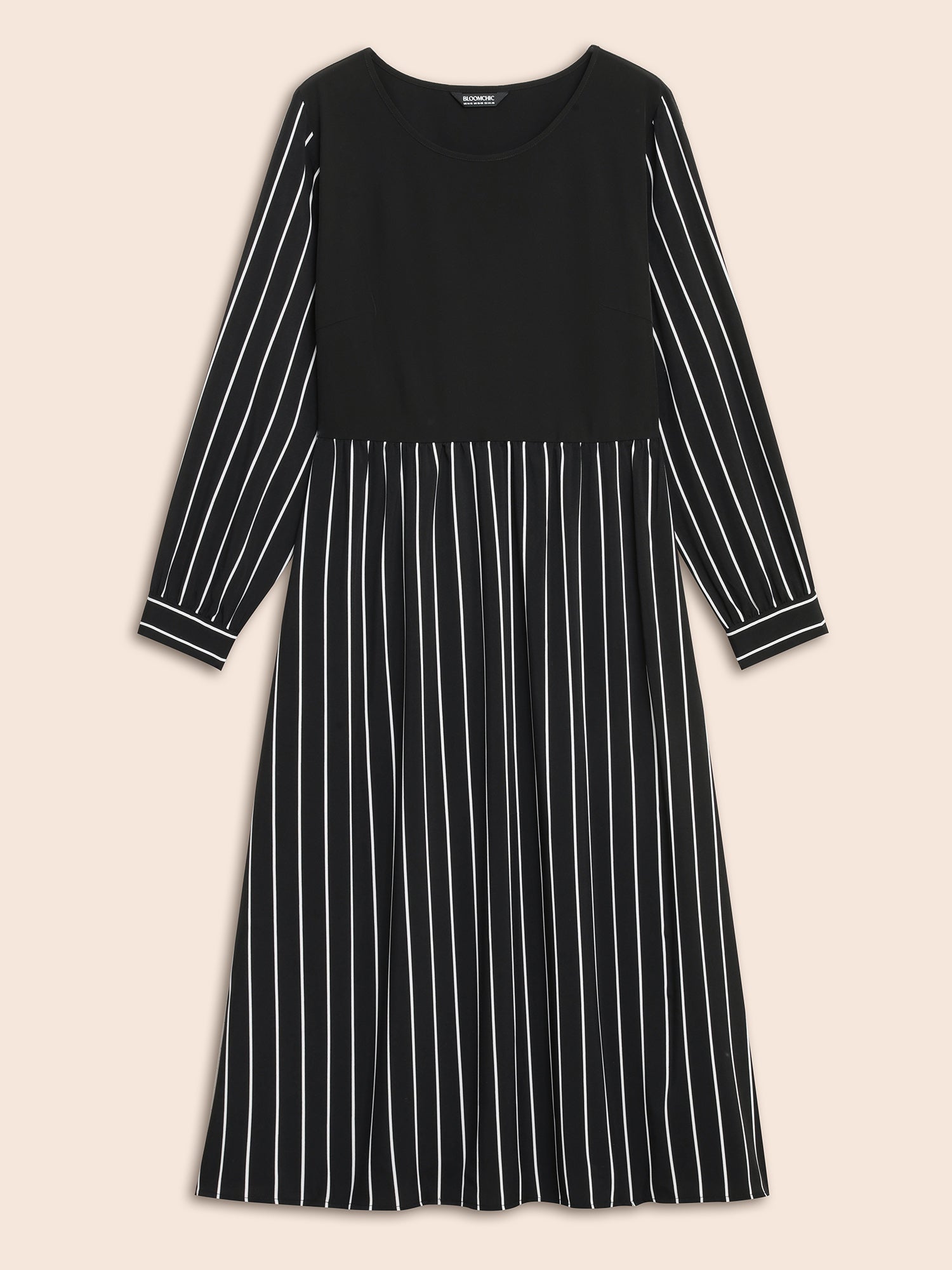 Round Neck Striped Patchwork Midi Dress