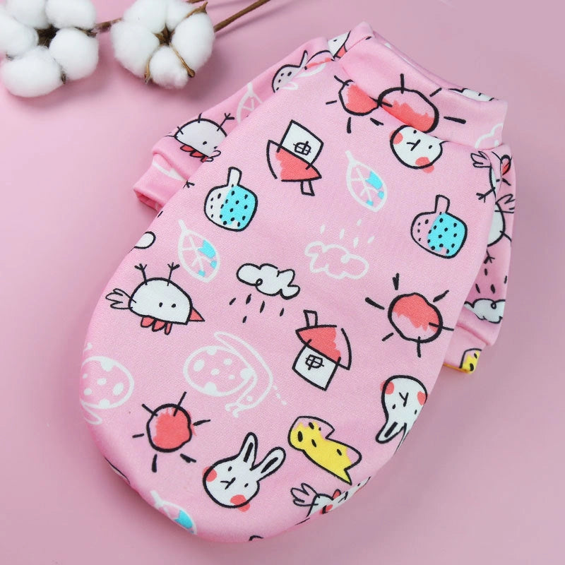 Cartoon Printed Fleece-lined Two-paw Sweatshirt For Dogs Cats Spring Autumn Winter Pullover Style Teddy Supplies Clothes