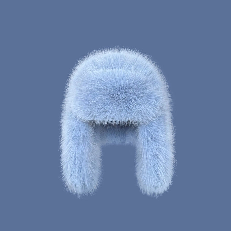 Korean Style Blue Faux Mink Plush Lei Feng Hat Women's Autumn And Winter Cycling Thickened Warm Skiing Cold-proof Earmuffs