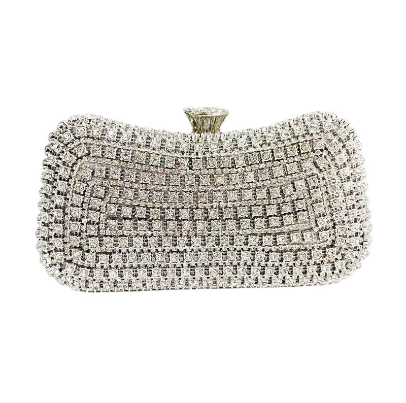 Black Gold Silver Polyester Solid Color Rhinestone Square Clutch Evening Bag