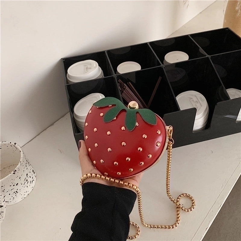 Women's Medium Pu Leather Strawberry Cute Heart-shaped Lock Clasp Crossbody Bag