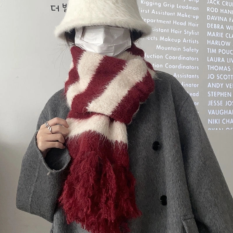 Women's Casual Minimalist Stripe Imitation Cashmere Tassel Scarf