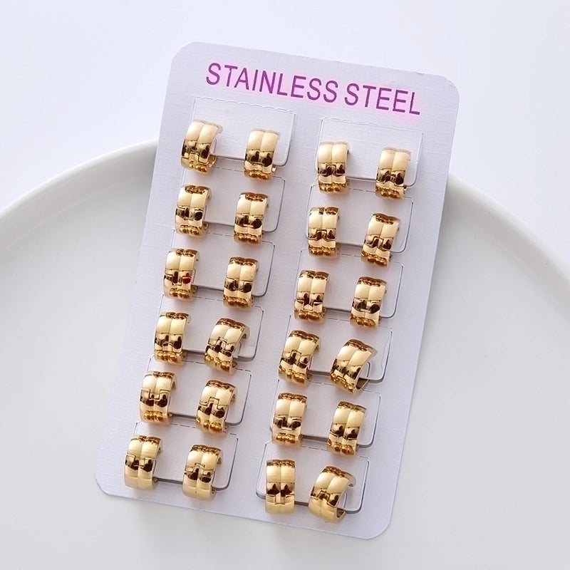 12 Pairs Minimalist Round Polishing 304 Stainless Steel No Inlaid 18K Gold Plated Stainless Steel Earrings