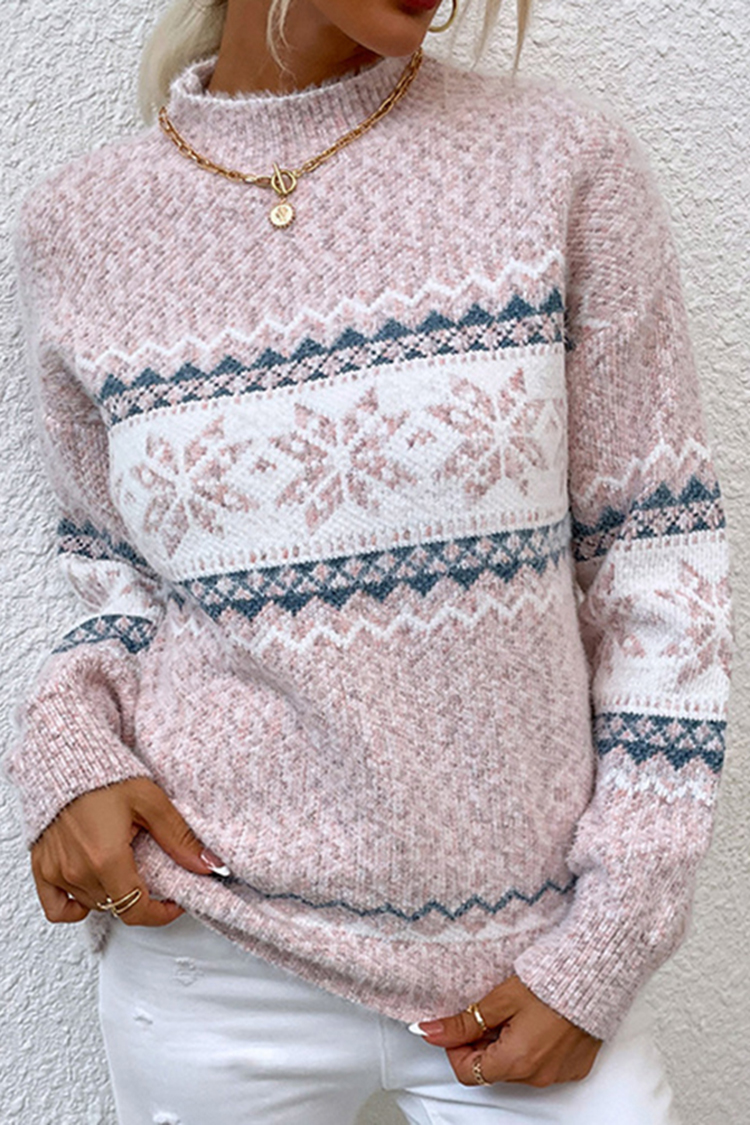 Vintage Jacquard Half Turtleneck Snowflake Sweater