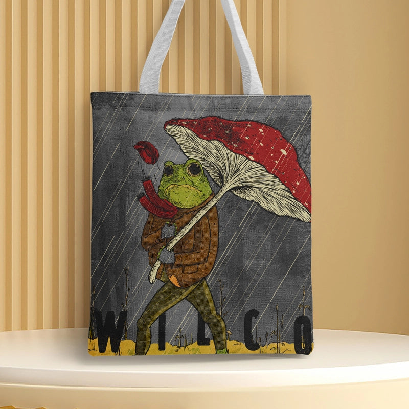Women's Canvas Cartoon Frog Basic Classic Style Square Open Canvas Bag