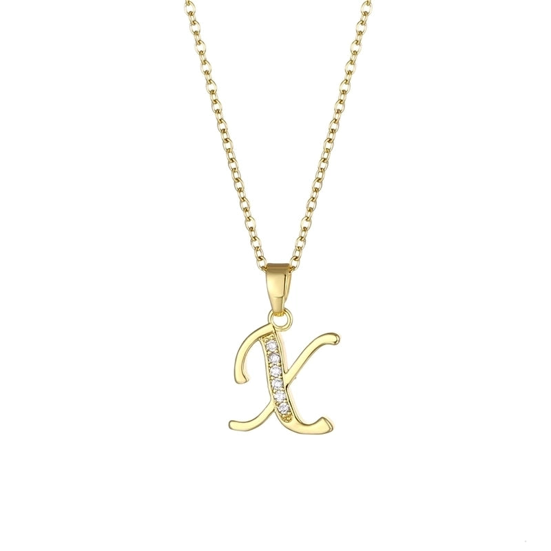 Stainless Steel Titanium Steel 18K Gold Plated Fashion Plating Inlay Letter Zircon Pendant Necklace