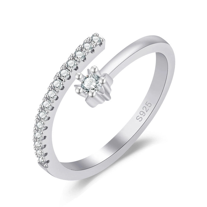 Minimalist Solid Color Copper Plating Inlay Artificial Diamond Rings 1 Piece
