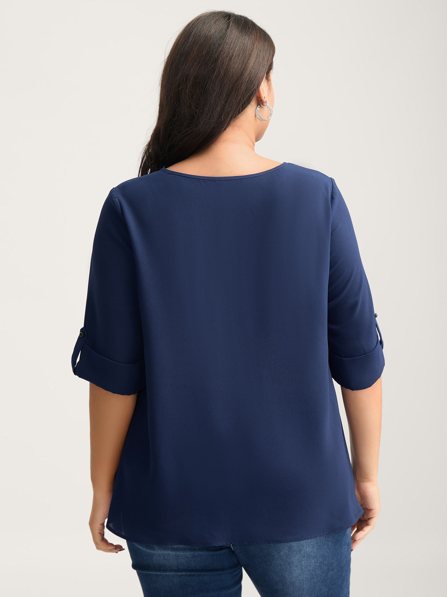 Metal Button Pleated Front Blouse
