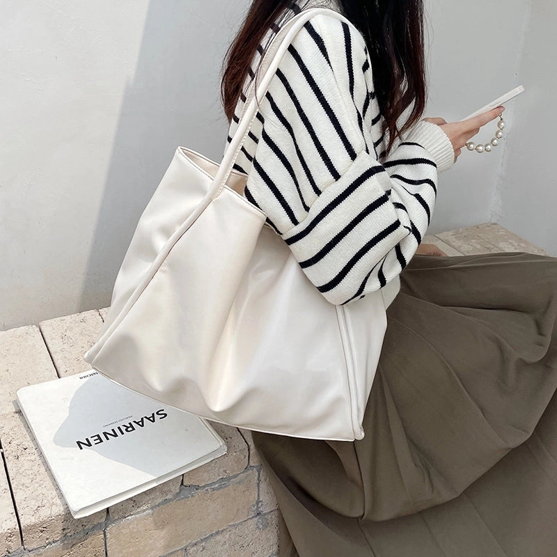 Women's Large PVC Solid Color Streetwear Square Magnetic Buckle Tote Bag
