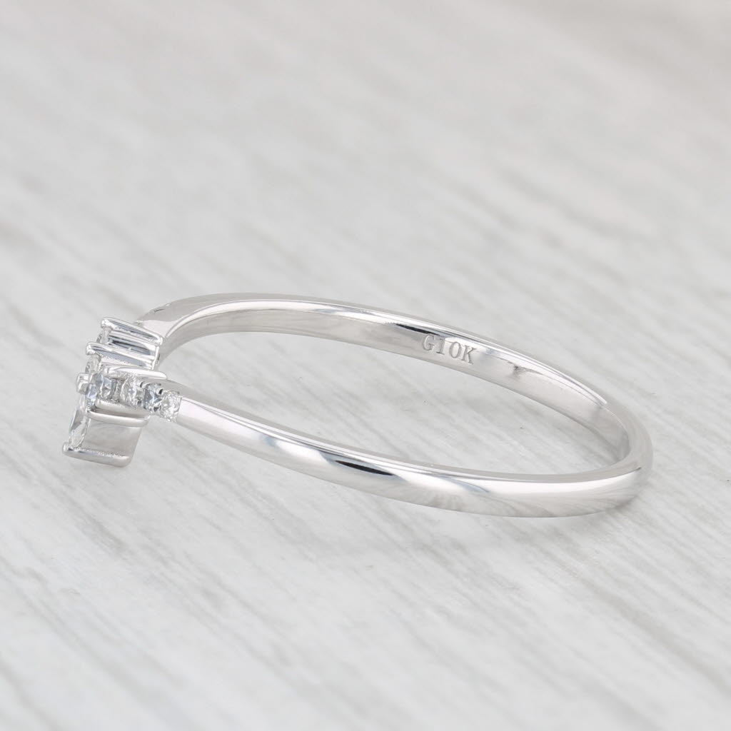 0.11ctw Moissanite Contoured V Wedding Band Ring 10k White Gold Stackable