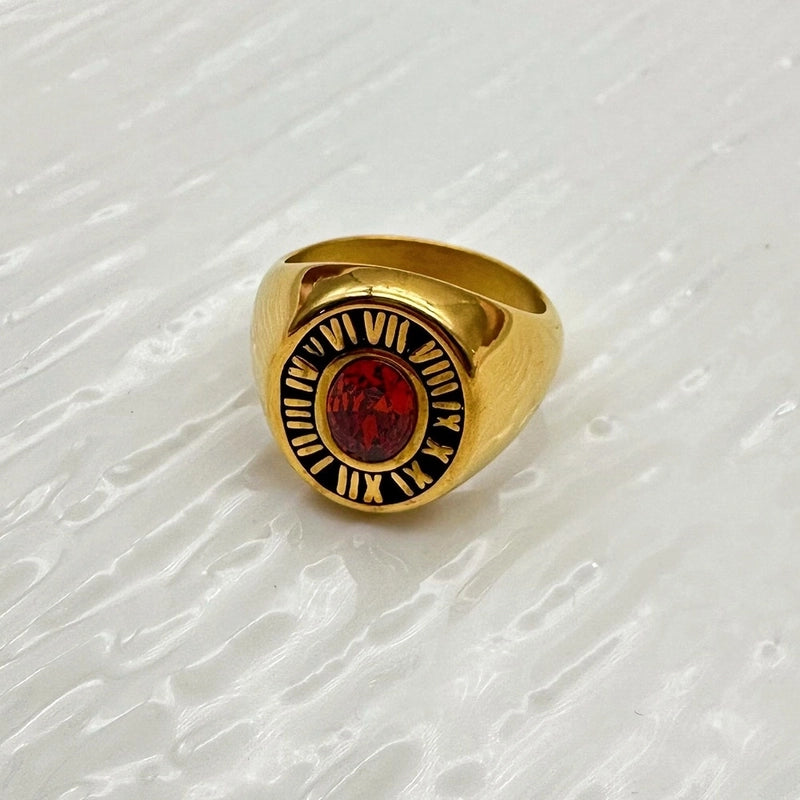 Vintage Style Baroque Style Roman Style Roman Numeral 304 Stainless Steel Zircon Inlay Rings