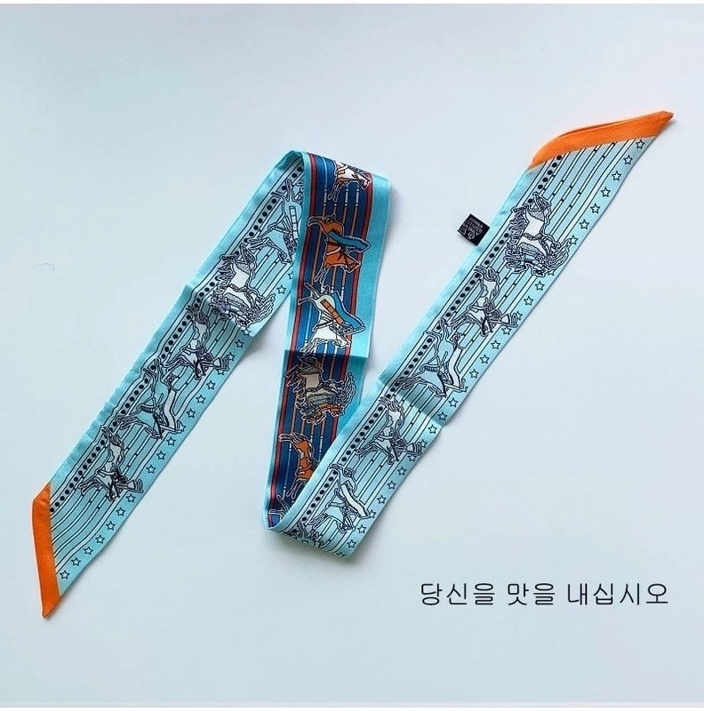 Women's Minimalist Classic Style Color Block Satin Printing Silk Scarf