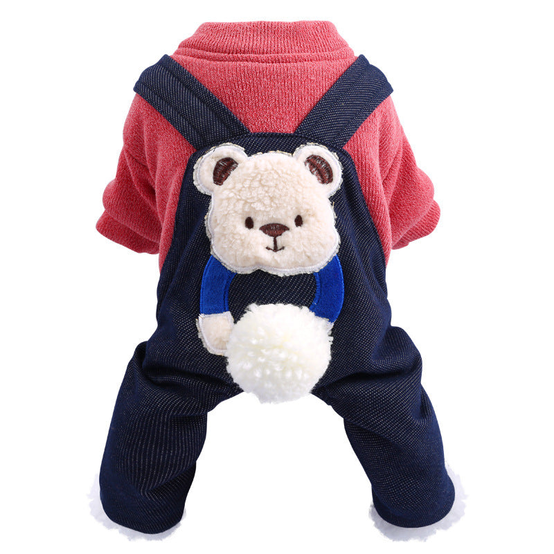 Bear Denim Dog Cat Jumpsuits Coat