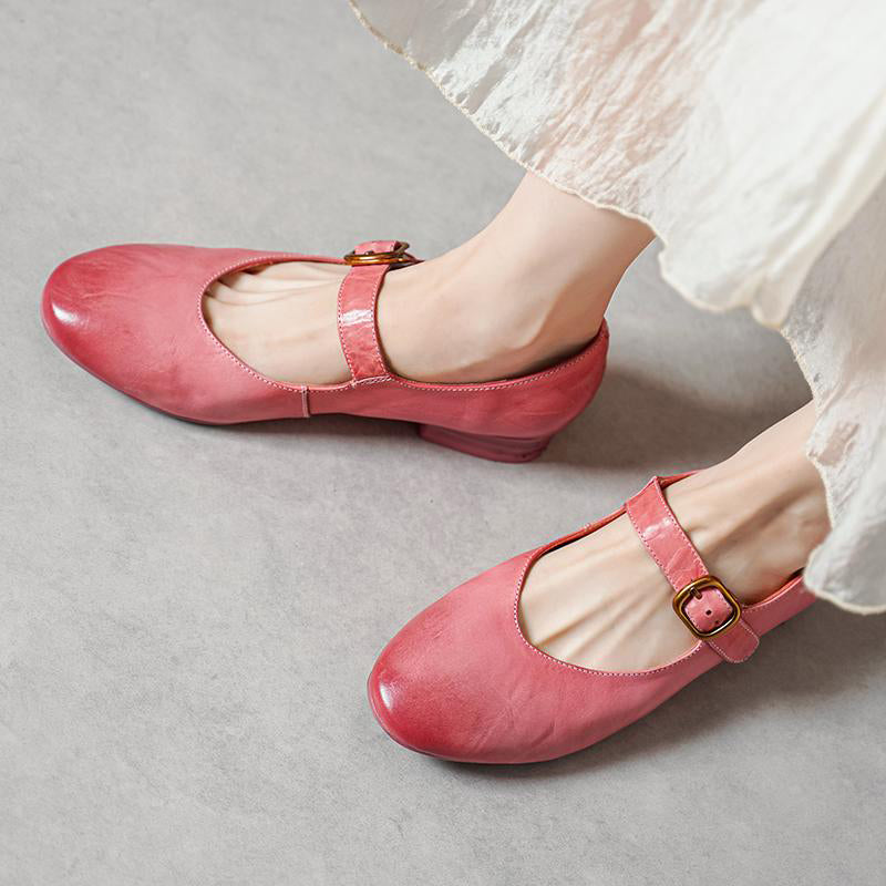 Vintage Handmade Soft Washed Horse Leather Mary Jane Shoes Pink/Blue/Yellow