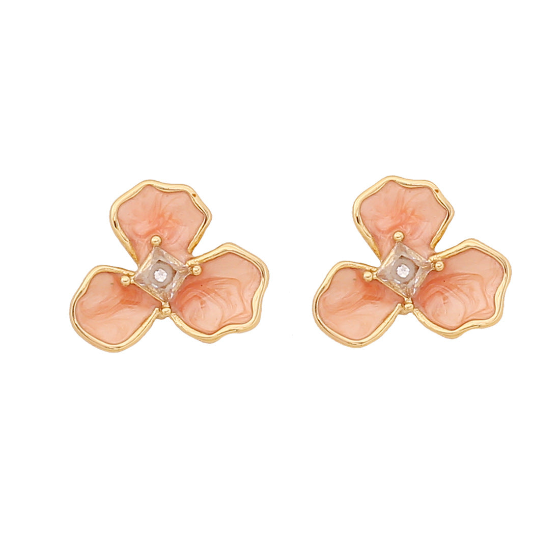 Vintage Retro Petal Flower Stainless Steel Oil Dripping Stud Earrings