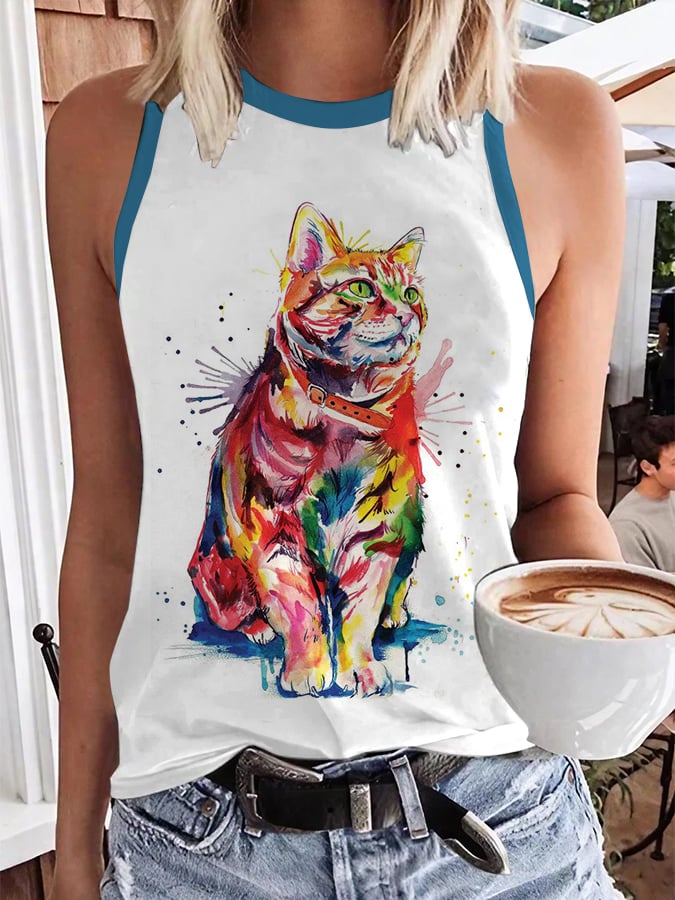 Women's Cute Colorful Cat Printed Casual Vest