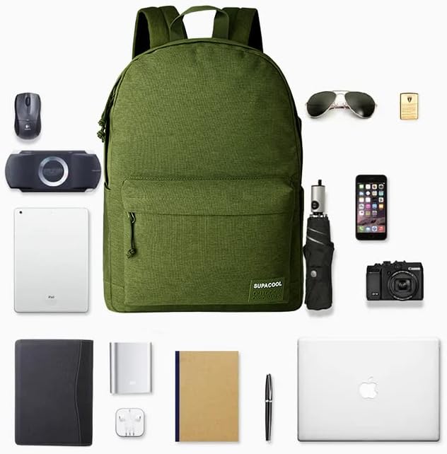 SUPACOOL Casual Laptop Backpack for Men and Women, School Backpack for Boys and Girls, College Bookbag, USB Charging Port, Lightweight Back Pack(Black)